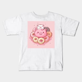 Kawaii Donut Pig Pink Design Kids T-Shirt